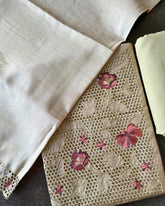 TAUPE BLOSSOM EMBROIDERED TISSUE PRINT SALWAR SUIT SET
