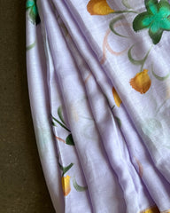 Lavender Mist Linen Hand Painted Saree
