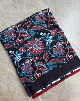Navy Floral Bagru Cotton Saree