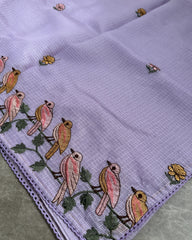 Pastel Bird Garden Embroidered Kota Saree