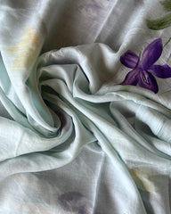 Mint Meadow Linen Hand Painted Saree