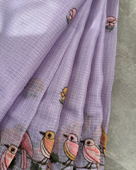 Pastel Bird Garden Embroidered Kota Saree