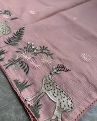 Woodland Deer Embroidered Kota Saree