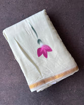 Ivory Petal Linen Hand Painted Saree