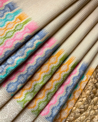 CREAM WITH MUTI-COLOUR BORDER ART DUPION SAREE