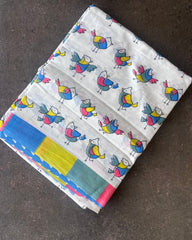 Pastel Birdsong Mul Mul Saree