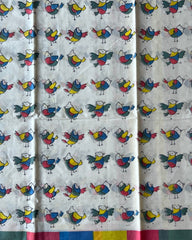 Pastel Birdsong Mul Mul Saree