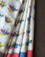 Pastel Birdsong Mul Mul Saree