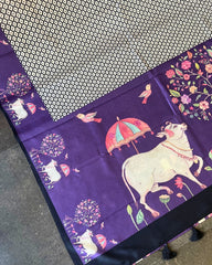 Amethyst Grid Pichhawai Saree