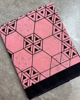 Peach Geometric Bagru Cotton Saree