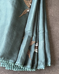 Emerald Flight Elegance Deep Green Kota Cotton Saree