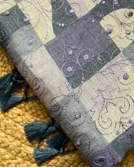 GREY CHAPPA TUSSER SAREE