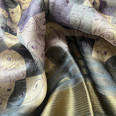 GREY CHAPPA TUSSER SAREE