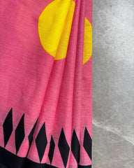 Pink Statement Border Bagru Cotton Saree