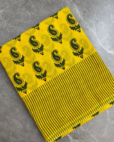 Yellow Paisley Bagru Cotton Saree