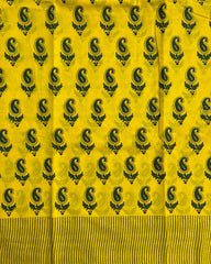 Yellow Paisley Bagru Cotton Saree