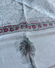White Floral Border Jaipur Cotton Salwar Material