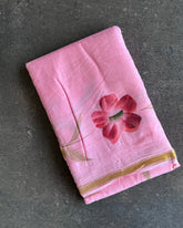 Blush Bloom Linen Hand Painted Saree