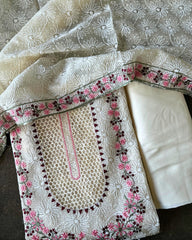 IVORY BLOOM EMBROIDERED TISSUE PRINT SUIT SET