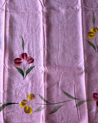Blush Bloom Linen Hand Painted Saree