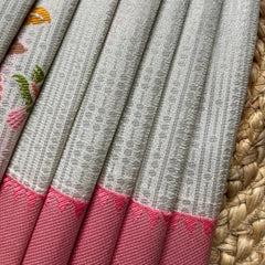 WHITE & ROSE ART DUPION SAREE