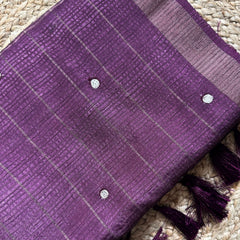 MAROON FLORAL SEMI DUPION SILK EMBROIDERY WORK SAREE