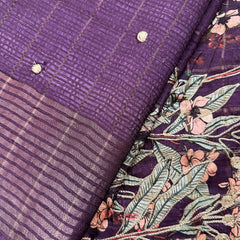 MAROON FLORAL SEMI DUPION SILK EMBROIDERY WORK SAREE