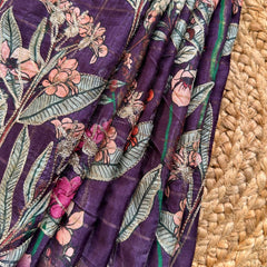 MAROON FLORAL SEMI DUPION SILK EMBROIDERY WORK SAREE