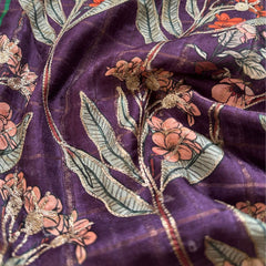 MAROON FLORAL SEMI DUPION SILK EMBROIDERY WORK SAREE