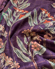MAROON FLORAL SEMI DUPION SILK EMBROIDERY WORK SAREE