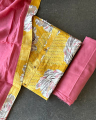 Mustard Petal Semi Tussar Print Salwar Material