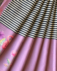 Gulabi Leher Block Pichhawai Saree