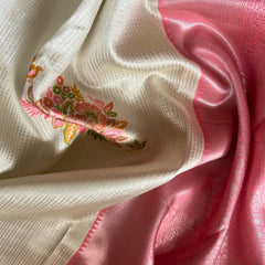 WHITE & ROSE ART DUPION SAREE