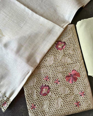 TAUPE BLOSSOM EMBROIDERED TISSUE PRINT SALWAR SUIT SET