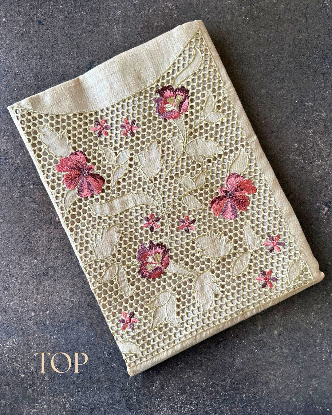 TAUPE BLOSSOM EMBROIDERED TISSUE PRINT SALWAR SUIT SET