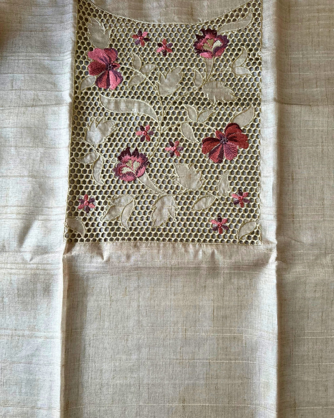 TAUPE BLOSSOM EMBROIDERED TISSUE PRINT SALWAR SUIT SET