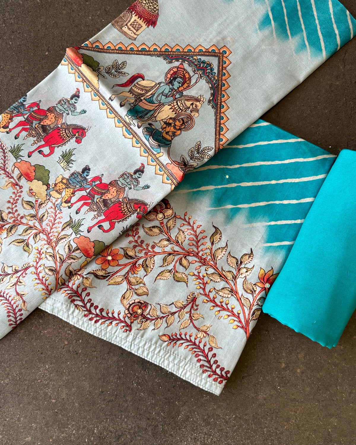 Teal Garden Cotton Print Salwar Material