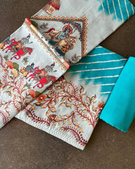 Teal Garden Cotton Print Salwar Material