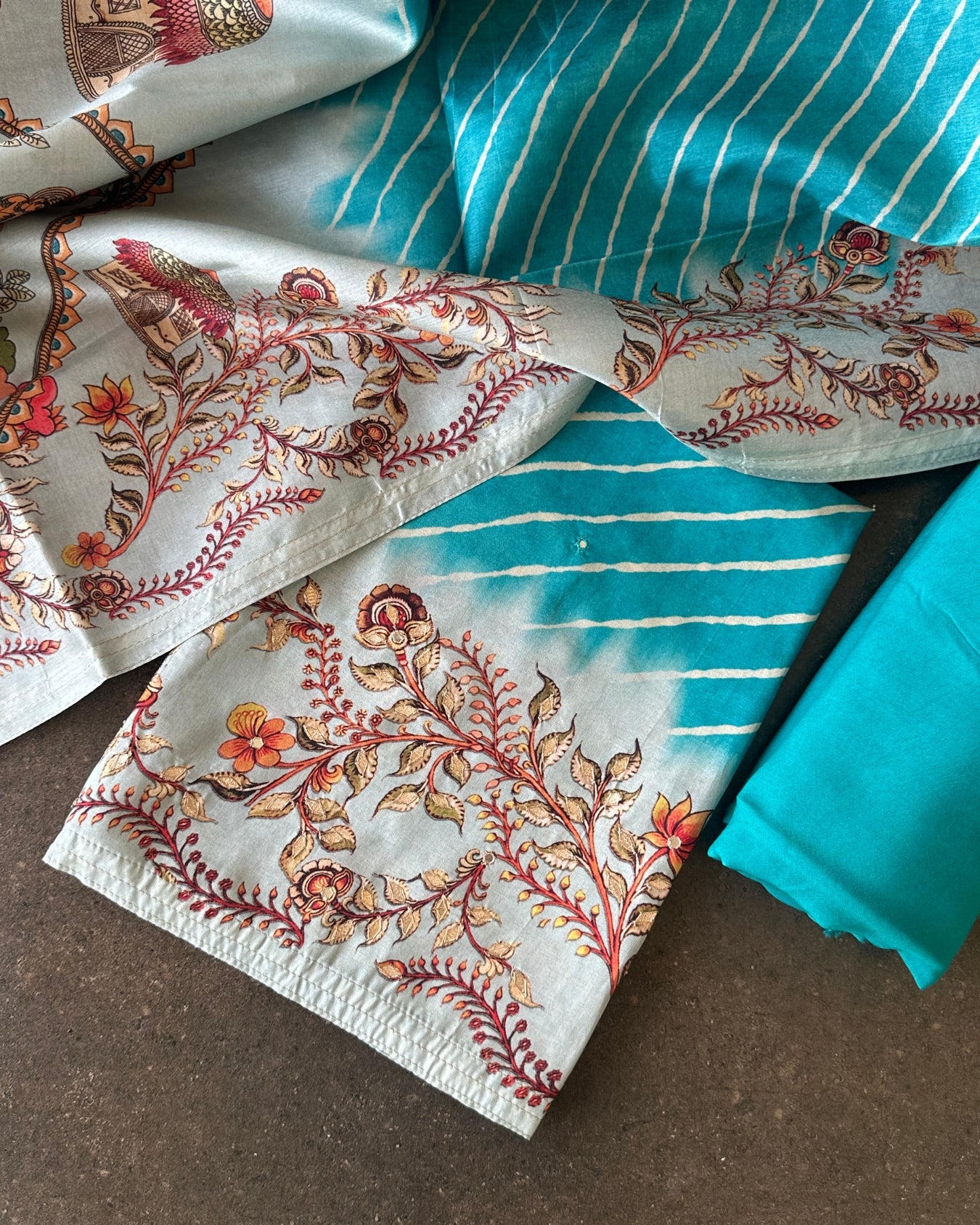 Teal Garden Cotton Print Salwar Material