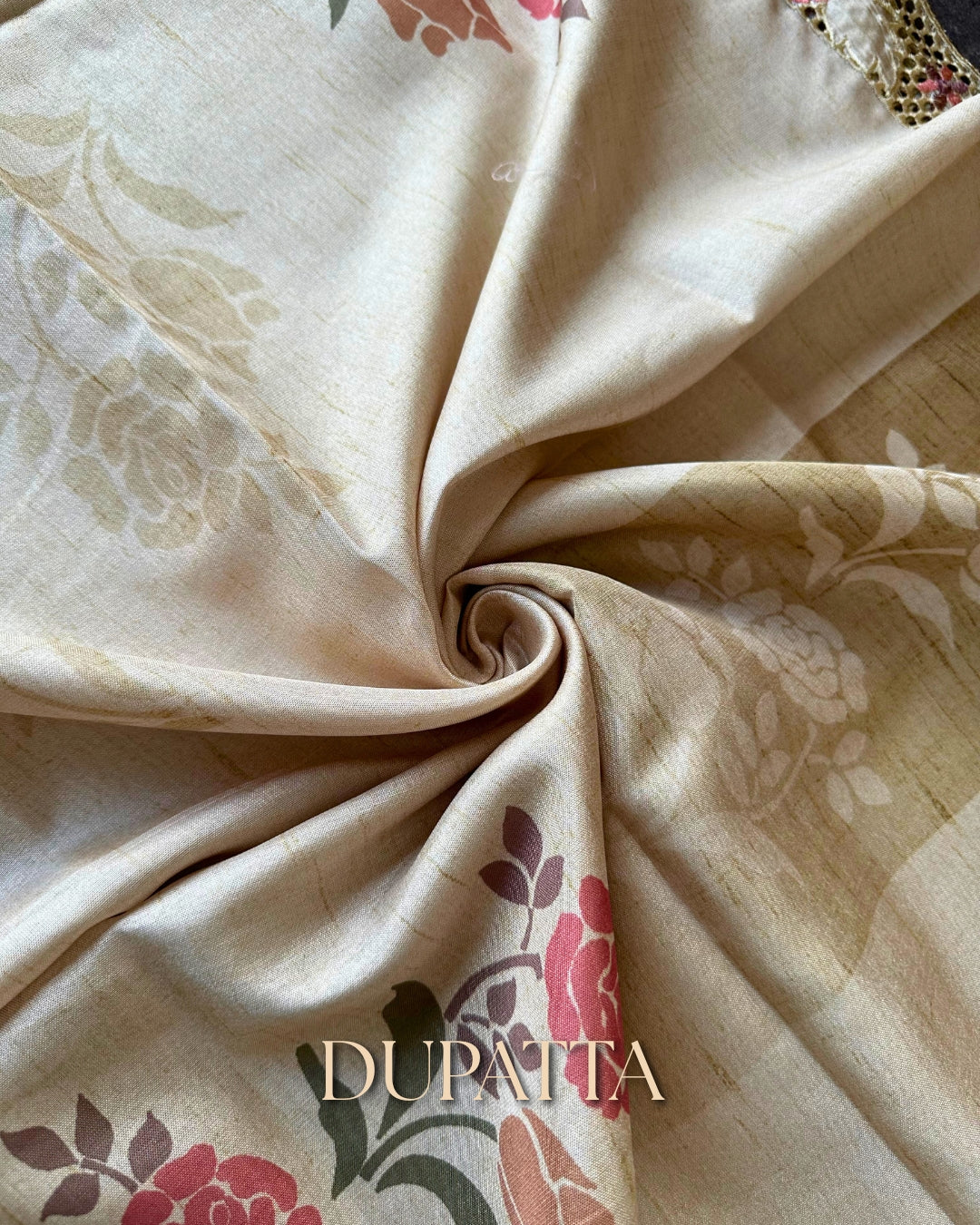 TAUPE BLOSSOM EMBROIDERED TISSUE PRINT SALWAR SUIT SET