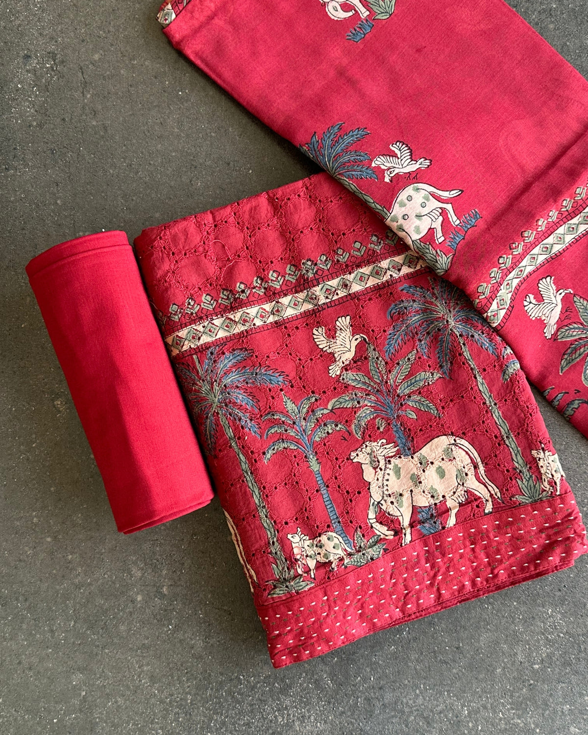 Crimson Pichwai Cotton Print Salwar Material