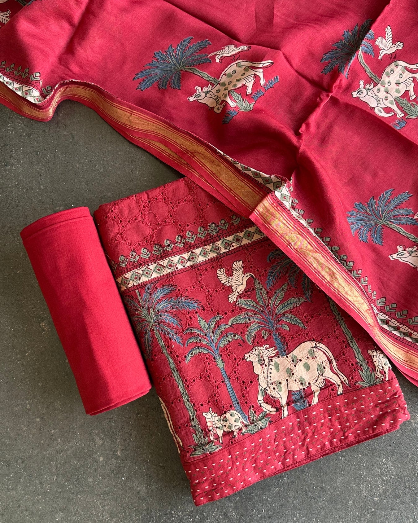 Crimson Pichwai Cotton Print Salwar Material