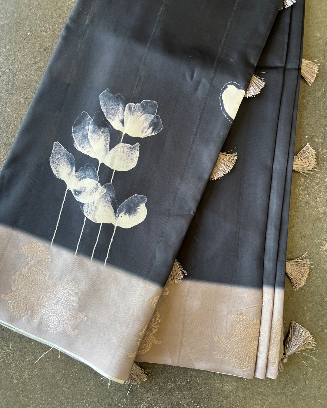 Noor Charcoal Tusser Silk Saree