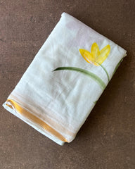 Mint Meadow Linen Hand Painted Saree