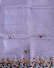 Pastel Bird Garden Embroidered Kota Saree