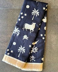 Neel Palm Block Pichhawai Saree