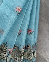 Royal Swan Embroidered Kota Saree