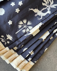 Neel Palm Block Pichhawai Saree