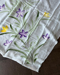 Mint Meadow Linen Hand Painted Saree