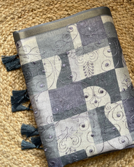 GREY CHAPPA TUSSER SAREE